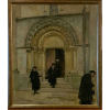 JULES RENÉ HERVÉ - Pintor francês (1887/1981) Paisagista e retratista,medalhado em vários salões franceses =Na Porta da Igreja - 46x38 cm - ACIE(Coleção do Professor e Dr. Luiz Fernando da Costa e Silva)<br />