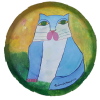 ALDEMIR MARTINS, Gato azul - Acrílica sobre tampa de pizza - 38 cm de diâmetro - ACID (Com certificado de autenticidade)