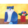 ALDEMIR MARTINS - Gato azul com vaso de flores - acrílico sobre tela - Medidas: 60 x 80 cm - Assinatura: canto inferior direito e dorso - 2000 - Com Certificado de Autenticidade emitido pelo Estúdio Aldemir Martins.