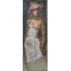 Juarez Machado - Moça de chapéu - Pastel sobre cartão - Medidas 100 x 36 cm - Assinado, localizado e datado, Paris 1999
