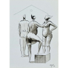 Carybé - Mulheres e marinheiro. Nanquim e aguada sobre papel, 35x25 cm, 1978, A.C.I.D. Sem moldura