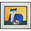 Aldemir Martins - Gato com flores - Acrilica sobre tela - 40 x 50 CM - Assinatura canto inferior esquerdo