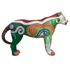 <p>Obra: Jaguar Marajoara: Guardiã Caboclofuturista</p><br /><p>Artista: Cely Feliz Arikem</p><br /><p>Entidade beneficiada: Panthera</p><br /><p> <br />Inspiração do projeto: “Esta obra nasce da fusão entre o caboclofuturismo e os grafismos ancestrais marajoaras, ressignificados através da linguagem urbana. A onça, símbolo de força, espiritualidade e resistência amazônica, é transformada em uma entidade guardiã do tempo e do território, revestida com espirais, traços e cores que remetem às cerâmicas do Marajó e à cosmovisão indígena-cabocla. Ela carrega consigo o passado mitológico, o presente de luta e o futuro imaginado por artistas que sonham mundos de cura, memória e encantaria. Onde cada cor tem seu significado, conectando as cores ao universo simbólico da obra: • A Flora Brasileira, a Mata Verde e a Samambaia revelam a selva viva onde ela habita. • A Cerâmica Vermelha, a cor Aldeia Indígena e Meu Caminho evocam o barro, a terra e os povos originários do Marajó. • As tonalidades Mitos e Lendas, Noite Escura e Mergulho Profundo remetem ao mundo invisível, espiritual e encantado onde a onça é também entidade. • Serenata ao Luar e Farinha de Biju iluminam seus traços com o toque delicado do luar e da vida cotidiana. A onça é um símbolo de força e mística. Com essa pintura, ela se torna linguagem viva: uma grafia ancestral em movimento.”</p><br /><p> </p><br /><p>Medidas onça: 125x53,2x203 (AxLxP)<br />Medidas base*: 62x62x203 (AxLxP) </p><br /><p>Material: Fibra de Vidro, Tinta Acrílica e Verniz PU.<br />Pode ser exposta em ambiente externo.</p><br /><p> </p><br /><p>*A base da escultura também faz parte desse lote.</p>