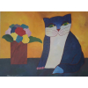 ALDEMIR MARTINS - GATO AZUL COM VASO DE FLORES , A.S.T. , NAS MEDIDAS DE 60X80 . OBRA COM CERTIFICADO DE AUTENTICIDADE EMITIDO PELO INSTITUTO ALDEMIR MARTINS