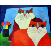Aldemir Martins – Gatos Vermelhos com Vaso – AST – nas medidas de 80 X 100 cm – Data: 1999, Obra com certificado de autenticidade emitido pelo instituto Aldemir Martins