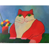 ALDEMIR MARTINS, Gato vermelho com vaso de flores - Acrílica sobre tela -60x80 cm - ACIE 2000