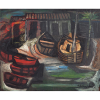 <p>Emiliano Di Cavalcanti (Rio de Janeiro, 1897 - 1976). Barcos com Casario, Entardecer. OST. Acid. 50 x 60 cm. Obra reproduzida no catálogo da Exposição Oficial de Abertura dos Eventos Comemorativos do Centenário de E. Di Cavalcanti, realizada pela Dan Galeria, em setembro de 1997. Embora não datada, a pintura apresenta a estilística empregada pelo artista nos anos 30/40.</p>