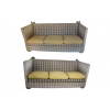 <p>Dois sofás estilo Knole, para 3 lugares, com almofadas soltas. Laterais sustentadas por amarração de cordões torcidos elegantemente amarrados em pinhas de bronze - 195 x 85 x 86 cm alt - Brasil, séc XX - No estado</p>