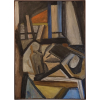 <p>Aldo Bonadei - Cena do Atelier - OST - 110 x 79 cm - Acid, 1952 – Ex. Coleção Mario Schenberg  Aqui vemos a fase mais madura de Bonadei, um dos pioneiros da arte moderna brasileira. A composição fragmentada e a geometrização das formas revelam a influência do cubismo e da abstração. A paleta com cores fortes e planos bem definidos é típica de sua produção dos anos 1950.</p>