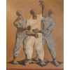 <p>Clóvis Graciano - Figuras - OSC - 86 x 70 cm - Acid, 1954 - Clóvis Graciano cria aqui uma composição emblemática com figuras monumentais e volumes geométricos. O uso de tons terrosos e contrastes fortes reflete sua preocupação com temas humanos e coletivos. A homenagem a Ruth de Souza confere valor histórico adicional à obra, associando-a a um contexto social e cultural relevante.</p>