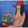 Aldemir Martins - acrílica sobre tela - 130 x 130 cm - “Mulher com Flores” - ass. inferior esquerdo - 1984 