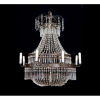 Lustre com estrutura de metal dourado, forma dita Sac À Perles, ornamentado com diversos pingentes de cristal, contém 08 braços e 08 velas de opalina, estilo e época Império Sueco - Karl Johan. Alt. 100 x 90cm. Europa, cerca 1820.