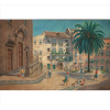 OTTO BUNGNER, Grande quadro intitulado Largo São Miguel e Igreja St. Antônio - Lisboa - Alfama - Portugal, OST, ACID, 191 x 298cm. Datado 1953 (apresenta pequenos furos na tela)