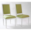 Conjunto de 12 cadeiras de madeira laqueadas na tonalidade branca, estilo Luís XVI, forração de tecido na tonalidade verde. Alt. 102 x 53 x 49cm cada.