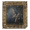 Quadro Hispano-Americano, Cena de Maternidade de Nossa Senhora e Menino Jesus, OST, 113 x 100cm. Séc. XVIII. (com restauro na tela / precisa pequeno restauro na moldura)