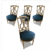 Jogo de 04 cadeiras de madeira entalhada e laqueada, estilo Luís XVI, forração de couro. Séc. XVIII