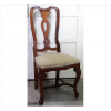 Jogo de 08 cadeiras de madeira maciça, ornamentadas com caneluras, espaldar vazado, assento com forração de tecido terminando em tarraxas. Alt. 104 x 52 x 45cm.