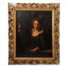 <p>LE PELERIN. Quadro da escola espanhola provavelmente  seculo XVIII, sem assinatura do artista,  OST, 81 x 61cm  (m.i). (com pequenos restauros / moldura faltando pedaço)</p>