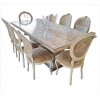 <p>Mesa de jantar com estrutura de mármore, tampo retangular com cantos chanfrados, base facetada.</p>