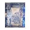 <p>Painel de azulejos esmaltados nas tonalidades azul e branco, representando figura de nobre alado por clunas em forma de querubins. 128 x 99cm. Portugal, séc. XVIII</p>