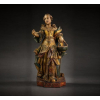 <p>SANTA MARTA, Imagem de madeira finamente entalhada, policromada e dourada, vestes ornamentadas com ramagens e motivos florais. Alt. 55 x 27 x 19cm. Brasil Séc. XVIII</p>