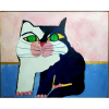 ALDEMIR MARTINS, Gato - Óleo sobre tela - 80x100 cm - ACIE (Esta obra apresenta fotografia do Aldemir com a obra em sua casa)