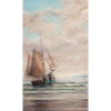 BENEDITO CALIXTO, Barco ancorado sobre arrebentação de uma praia - Pastel - 47x29 cm - ACIE(Com expertise de Celso Calixto)Possivelmente da Década 1920)