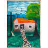 <p class=MsoNormal style=mso-margin-top-alt: auto; mso-margin-bottom-alt: auto; line-height: normal;>A imagem é uma pintura de José Antônio da Silva, datada de 1975, que retrata uma cena rural com elementos religiosos. A obra exibe uma igreja simples com um telhado laranja, duas cruzes em primeiro plano e uma trilha de pessoas coloridas se aproximando da entrada da igreja. A assinatura do artista, JOSÉ ANTONIO DA SILVA, e o ano 75 são visíveis no canto inferior esquerdo da pintura.José Antônio da Silva (1909-1996) foi um pintor, desenhista, escritor e escultor brasileiro, reconhecido por retratar a vida rural do interior de São Paulo. Sua obra frequentemente aborda paisagens e cenas cotidianas do campo. Ele é considerado um artista naïf ou primitivo, e suas pinturas são caracterizadas por cores vibrantes e temas ligados à vida no campo, como plantações de algodão e café. <strong>TRATA-SE DE UMA OBRA ESPECIAL POIS FOI EXECUTADA EM UMA CAPA DE DISCO LANÇADO PELO PRÓPRIO ARTISTA , DISCO ACOMPANHA A OBRA</strong> </p>