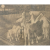 PORTINARI, Cândido - Menina com cavalos - desenho a grafite sobre papel - 35 x 50 cm - a.c.i.d. 1957 - Obra catalogada no raisonné do artista. <br /><br /><br /><br /><br />