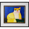 ALDEMIR MARTINS - Gato Amarelo. A.S.T. acrílica sobre tela. Medidas: 40x50 cm (obra), 62x72 cm (moldura). Assinado e datado no CID-canto inferior direito. Com Certificado de Autenticidade emitido pelo Estúdio ALDEMIR Martins. Muito bem emoldurado. Data: Maio/2003. No verso está datado, localizado S.Paulo-Brasil e assinado pelo artista. Estado de conservação: Ótimo.