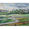 GIANCARLO ZORLINI - Vista da Cidade Universitária - SP. Óleo Sobre Tela s/ Placa. Medidas: 50x40 cm (obra), 70x60 cm (quadro). Data: 1989. Assinado e datado 89 no CIE, titulado e localizado no verso da obra. Linda obra iconográfica de SP, vista da Cidade Universitária. Estado de conservação: Ótimo.