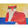 ALDEMIR MARTINS - Gato Vermelho. A.S.T. acrílica sobre tela. Medidas: 60x80 cm (obra), 88x108 cm (quadro). Assinado e datado no CIE-canto inferior esquerdo. No verso está datado, localizado S.Paulo-Brasil e assinado pelo artista. Com Certificado de Autenticidade emitido pelo Estúdio Aldemir Martins. Muito bem emoldurado. Data: Abril/2000. Estado de conservação: Ótimo.