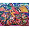 RUBENS GERCHMAN - Red Bi - Bicicleta. A.S.T. Acrílica e Colagem Sobre Tela. Medidas: 90x100 cm (obra). Assinado no CID. No verso está titulado, datado 98 e assinado. Data: 1998. Estado de conservação: Ótimo.