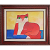 ALDEMIR MARTINS - Gato Vermelho. Acrílica Sobre Tela. Med: 60x80 cm (obra), 88x108 cm (quadro). <br />Com Certificado de Autenticidade emitido pelo Estúdio Aldemir Martins. Assinado e datado no CIE-canto inferior esquerdo. No verso está datado, localizado S.Paulo-Brasil e assinado pelo artista. Muito bem emoldurado. Data: Abril/2000. Estado de conservação: Ótimo.