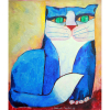 Aldemir Martins, Gato Azul, Acrílica sobre tela, 55 alt X 46 larg (cm), acid e verso, Ano: 1998 - -Histórico: Com numero do atelier do Artista (OBRA SEM MOLDURA)