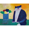 Aldemir Martins, Gato azul, acrílico sobre tela, 2002, 60x80cm, com certificado do Estúdio Aldemir Martins