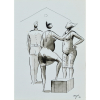 <p><em><strong>Carybé</strong></em> - Mulheres e marinheiro. Nanquim e aguada sobre papel, 35x25 cm, 1978, A.C.I.D. Sem moldura</p>