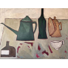 <p>FANG (1931-2012) - Sem título - Óleo sobre tela - Assinado CID e Verso. Natureza-morta composta por jarros, garrafa, xícara e frascos dispostos de forma geométrica sobre fundo de tonalidades sóbrias, em linguagem moderna marcada pela simplificação das formas e pela ênfase no contorno. Fang, artista chinês naturalizado brasileiro, teve destacada atuação no meio artístico nacional, participando de importantes salões e exposições, sendo reconhecido por sua contribuição ao modernismo tardio e pela investigação plástica voltada à síntese formal. Medida da obra: 53 x 73 cm. </p>
