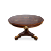 <p>Mesa redonda em madeira com detalhes em porcelana limoges representando as quatro estações. França, século XIX. 140 X 78 cm. Esse lote não está fisicamente na exposição.</p>