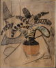 <p>Aldo Bonadei - Vaso de Flores, Lápis de cera s/ papel, 49 x 40 cm, ass. inferior direito, dat. 1951. Com dedicatória no verso para Eva e cachê da Galeria Ricardo Camargo</p>