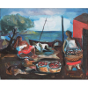 DI CAVALCANTI, Emiliano (1897 - 1976)<br>Barco e mulata vendedora de peixe, 1965 <br>óleo s/ tela <br>50 x 61 cm <br>ass. inf. direito