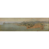 EMIL BAUCH n.1823 - 1874<br />Grande Panorama do Rio de Janeiro – executado a vôo de pássaro<br />cromolitografia<br />ass. na peça<br />71,3 x 242,3 cm<br />1873<br />Reproduzida no livro “A muito leal e heroica cidade do Rio de Janeiro”, de Gilberto Ferrez e Raymundo Castro Maya, 1965.<br />Reproduzida no livro “Paisagem do Rio de Janeiro” de George Ermakoff, de 2011.<br />Citada no livro “Iconografia do Rio de Janeiro” de Gilberto Ferrez, na página 646, de 2000.<br /><br />Uma encomenda de D. Pedro II a Emil Bauch, esse amplo panorama guarda a particularidade de ter sido feito “a vol d’oiseau”. Como não havia nenhum local de onde se pudesse ter uma vista aérea tão distante, o artista fez uma primorosa projeção a partir do seu conhecimento específico sobre o relevo e a formação da cidade do Rio de Janeiro. Citada por Gilberto Ferrez e Raymundo Castro Maia, a arta da filha do artista ao embaixador Muniz de Aragão, de 1938, confirma essa<br />particularidade. Só há registro de 10 obras como essa realizadas, sendo algumas parte do acervo de importantes coleções como Brasiliana do Itaú. Trata-se do mais<br />completo depoimento da estrutura urbana da capital do Império desse período.<br />Da esquerda para a direita podemos distinguir: O Pão de Açucar, os morros da Urca, Babilônia, São João e Cabritos, baía e praia de Botafogo, os bairros do<br />Flamengo, Glória, Lapa que tem ao fundo os morros de D. Marta, Dois irmãos e Corcovado. Entre os quatro morros do Castelo, Santo Antonio, São Bento e Conceição a parte mais antiga da cidade que já se estendia para o Campo de Sant’Ana, Mangue, Tijuca, Andaraí, São Cristóvão e Ponta do Caju. Essa parte tem como fundo os morros de Santa Teresa, Gávea, Pedra Bonita, Serra da Carioca, Pedra do Conde e Pico da Tijuca. Nos primeiros planos as ilhas de Villegaignon e das Cobras. Trecho retirado do livro “ A muito leal e heroica cidade do Rio de Janeiro”, de Gilberto Ferrez e Raymundo Castro Maya, 1965.