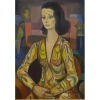 DI CAVALCANTI, Emiliano (1897 - 1976)<br />Figura feminina com vestido, 1971<br />óleo s/ tela<br />92 x 73 cm<br />ass. inf. direito e verso<br />Ex-coleção Cesário Alvim