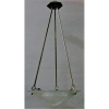 Muller Freres - Luminária de teto art-deco, para 3 luzes, em cristal, com trabalhos em relevo. Guarnições em metal. Med. 70,5x35cm. 