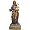 Jesus com menino - Grande e bela imagem possivelmente portuguesa, em madeira policromada. Olhos de vidro. Sec. XIX. Alt. 91 cm. 