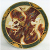 Medalhão do Séc. XIX em porcelana japonesa Satzuma decorado em policromia, com dragões, arabescos e ricos detalhes em dourado. Borda em gregas. Diam. 37cm.