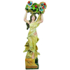 Belíssima e grande luminária Art-Noveau, européia, em terracota policromada, representando Figura feminina sustentando vaso de flores sobre a cabeça, de onde partem 3 luzes (peça repintada no vaso). Alt. 91cm. 