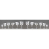 Baccarat - Conjunto de 56 taças em cristal francês, com marca da Cristallerie, lapidadas em tijolinho e frisos bisotados, sendo 9 para água (3 com pequenos bicadinhos), 6 para vinho tinto (4 com pequenos bicadinhos), 12 para vinho branco (6 com pequenos bicadinhos), 9 para champagne (4 com pequenos bicadinhos), 9 para vinho do porto (3 com pequenos bicadinhos) e 11 para licor (3 com pequenos bicadinhos). Alts. de 8 a 15 cm.