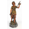 Assinatura Ilegível - Escultura européia em petit bronze, representando Tecelã. Base em mármore. Alt. total 43cm.