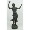 R. Richard - Escultura em petit-bronze patinado, representando Menina com Passaro. Marcas do tempo. Alt. 38,5 cm.